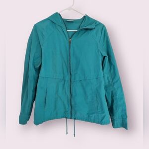 Women's Columbia Size Medium Raincoat Jacket Zipper Hood Hooded Teal Blue Green